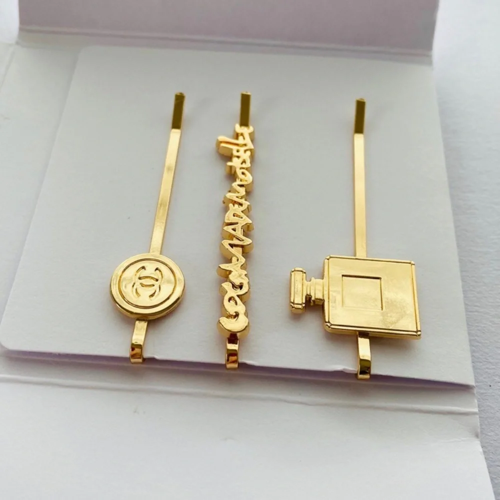 Brand New Chanel VIP GWP Gold Tone Metal Hair Bobby Pins (set of 3)